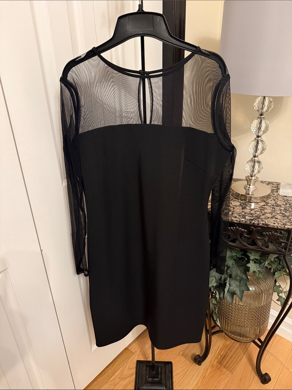 RSVP Black Dress with Sheer Mesh Yoke and Sleeves